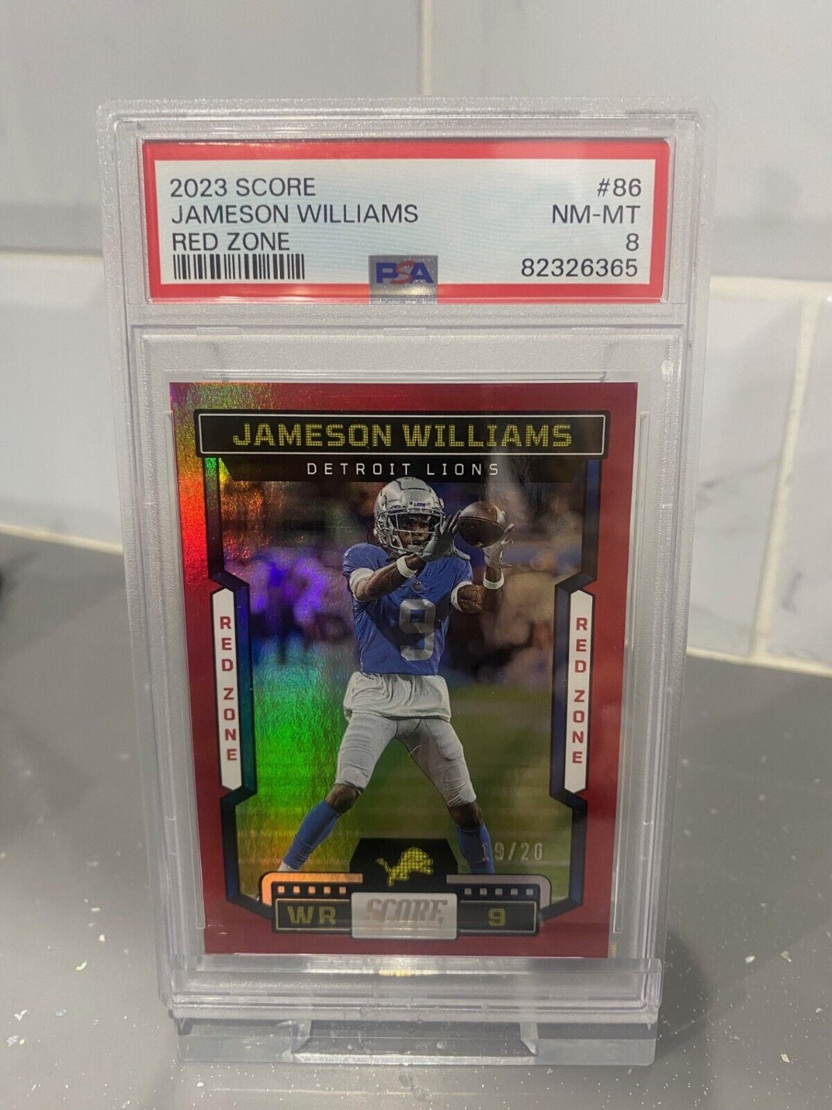 JAMESON WILLIAMS NUMBERED /20 RED ZONE SCORE 2023 AMERICAN FOOTBALL PSA 8