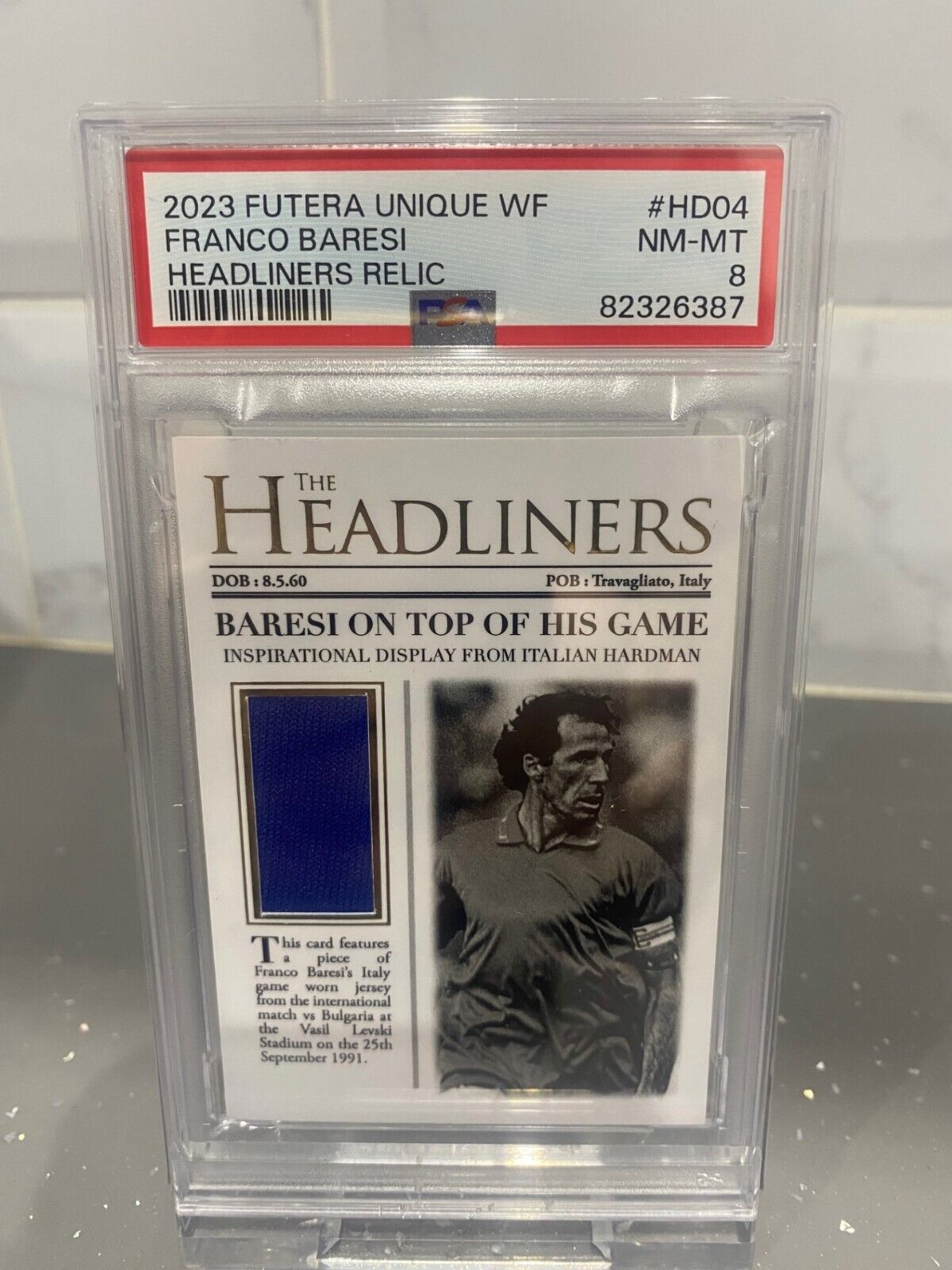 FRANCO BARESI FUTERA HEADLINERS RELIC PATCH NUMBERED /19 2023 PSA 8